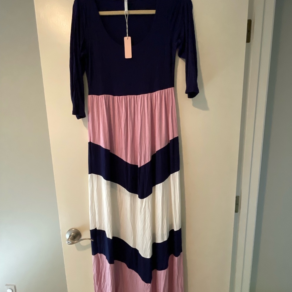 Pink Blush Color Block Maternity Maxi Dress Medium